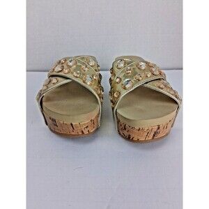 Womens Kenneth Cole Reaction Sandles with Gold Jewels & Cork Wedge 7M 2in Heels.
